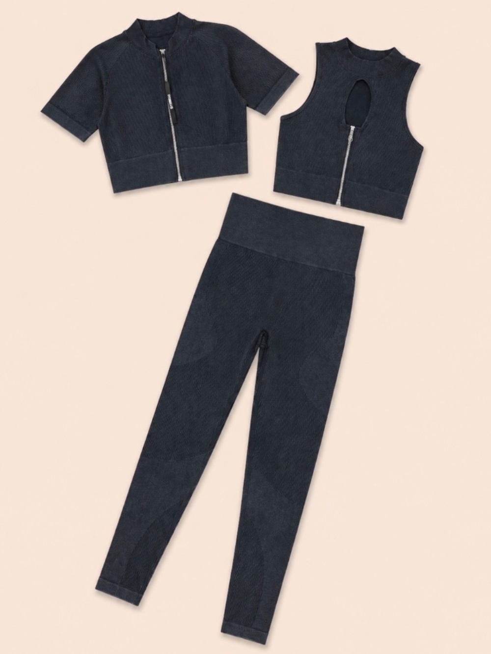 Dark Gray Seamless 3-Piece Workout Set – Size S – NEW